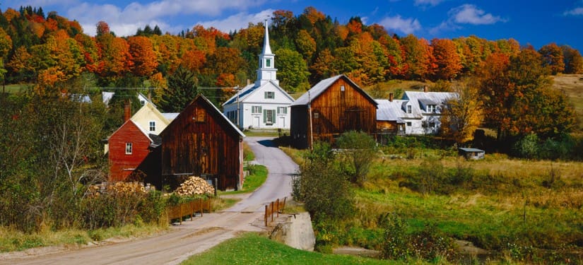 A small town with wooden buildings